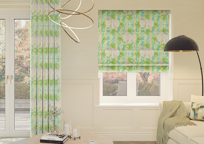 Faded Glamour, Goddess Green Stripe - Twist&Fit Roman Blind - Image 3